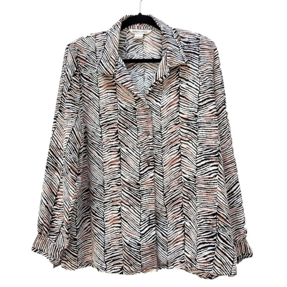 Women's Animal Print Button Up Blouse Size 14 Long Sleeves Allison Daley